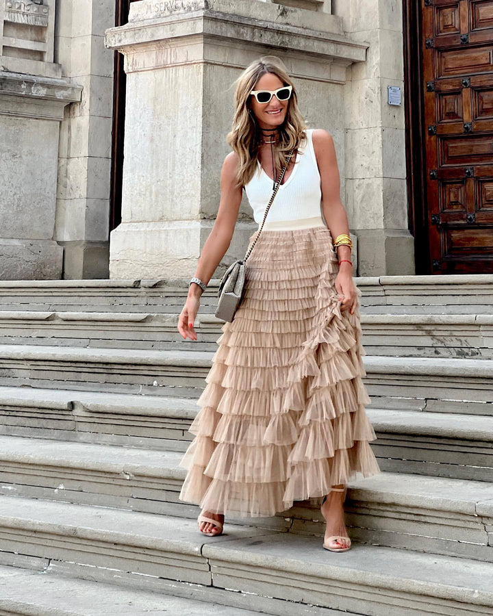 Falda Maxi con Capas de Volantes